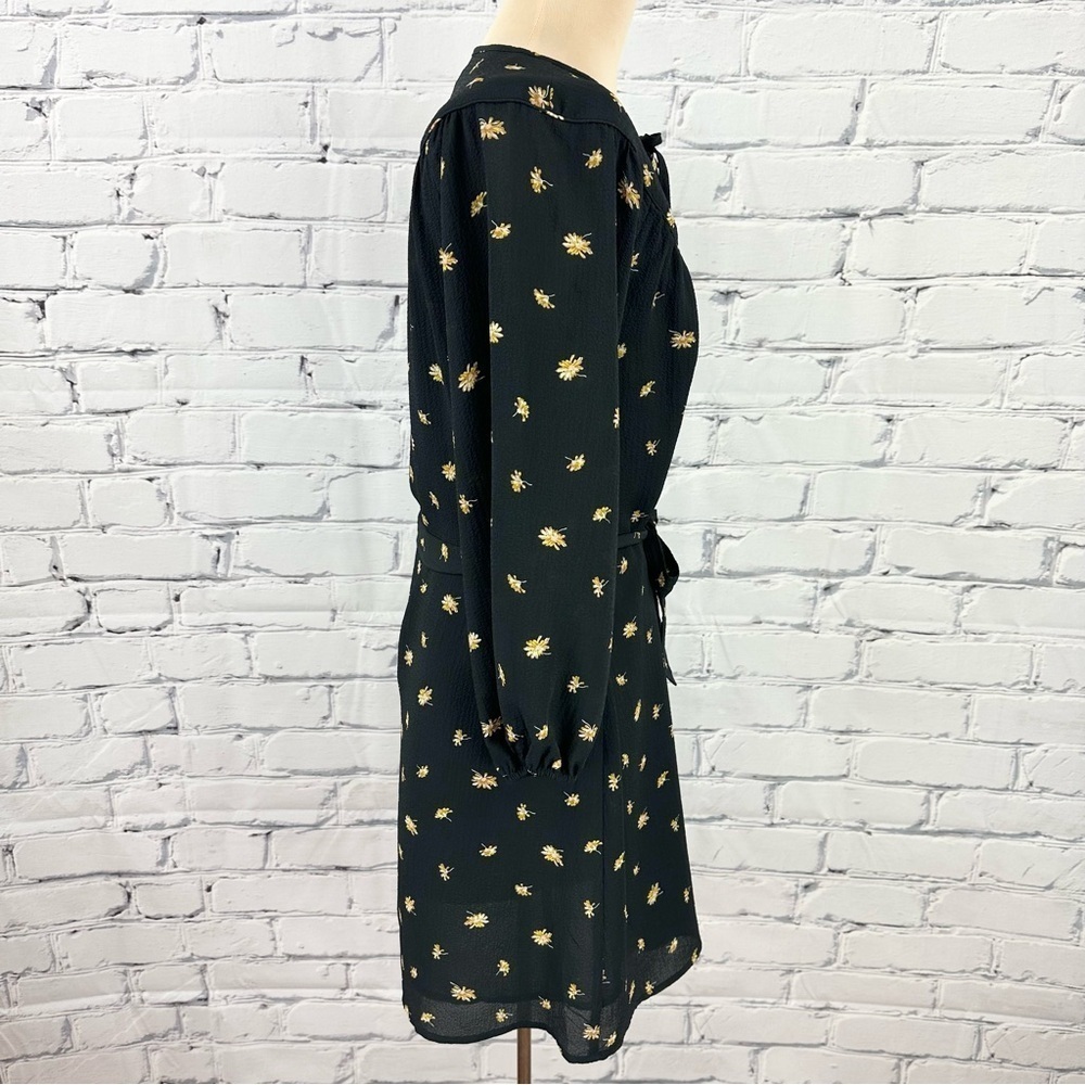 Madewell Tie-Waist Mini Dress in French Daisies Black Womens XS Floral Prairie - Picture 3 of 14